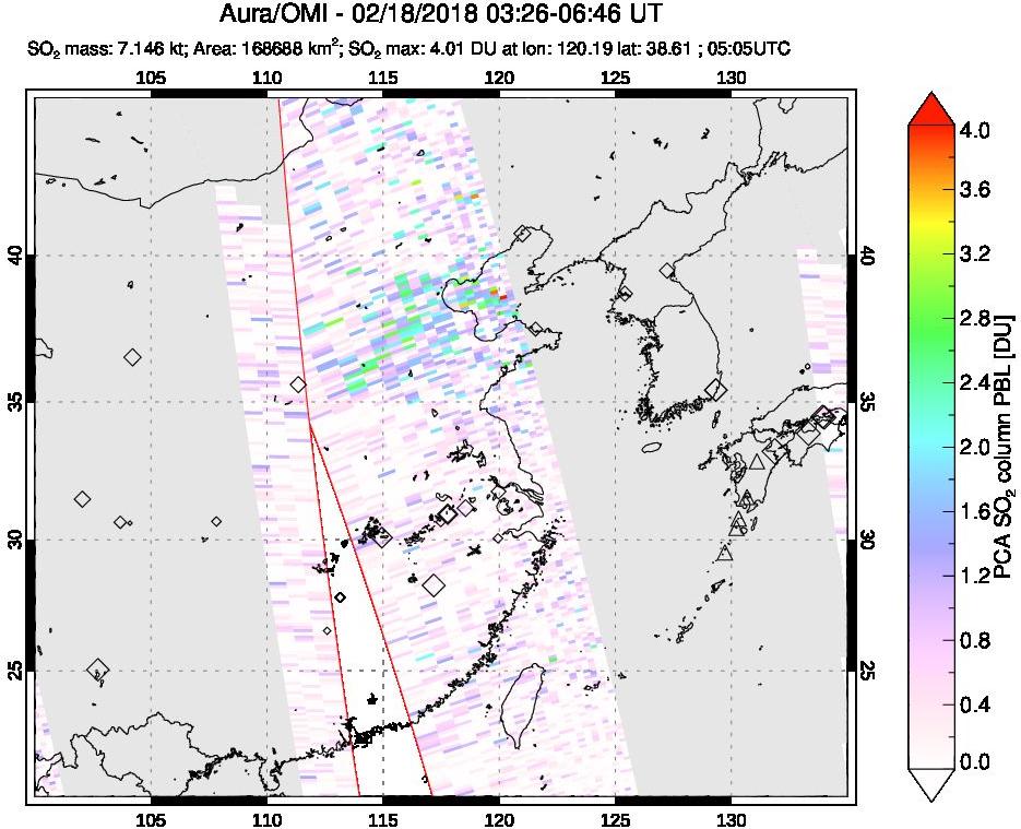 A sulfur dioxide image over Eastern China on Feb 18, 2018.