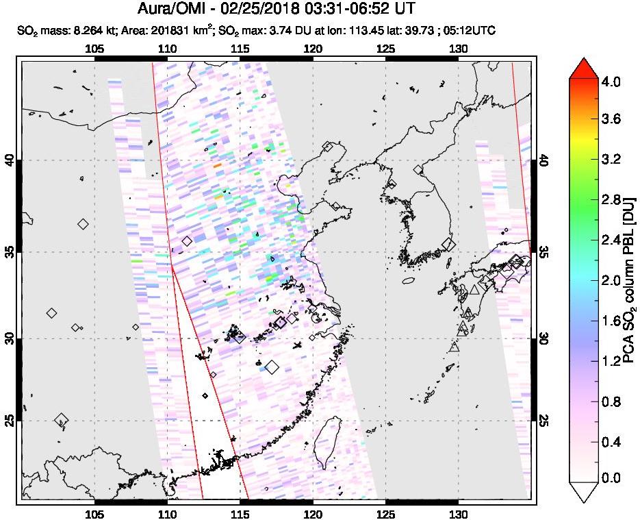 A sulfur dioxide image over Eastern China on Feb 25, 2018.