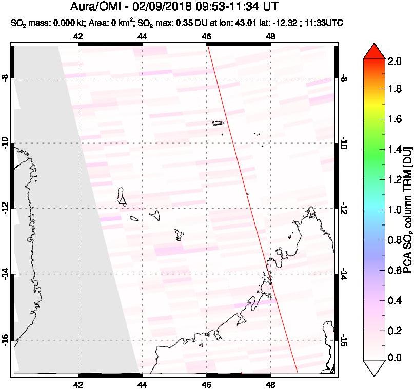 A sulfur dioxide image over Comoro Islands on Feb 09, 2018.