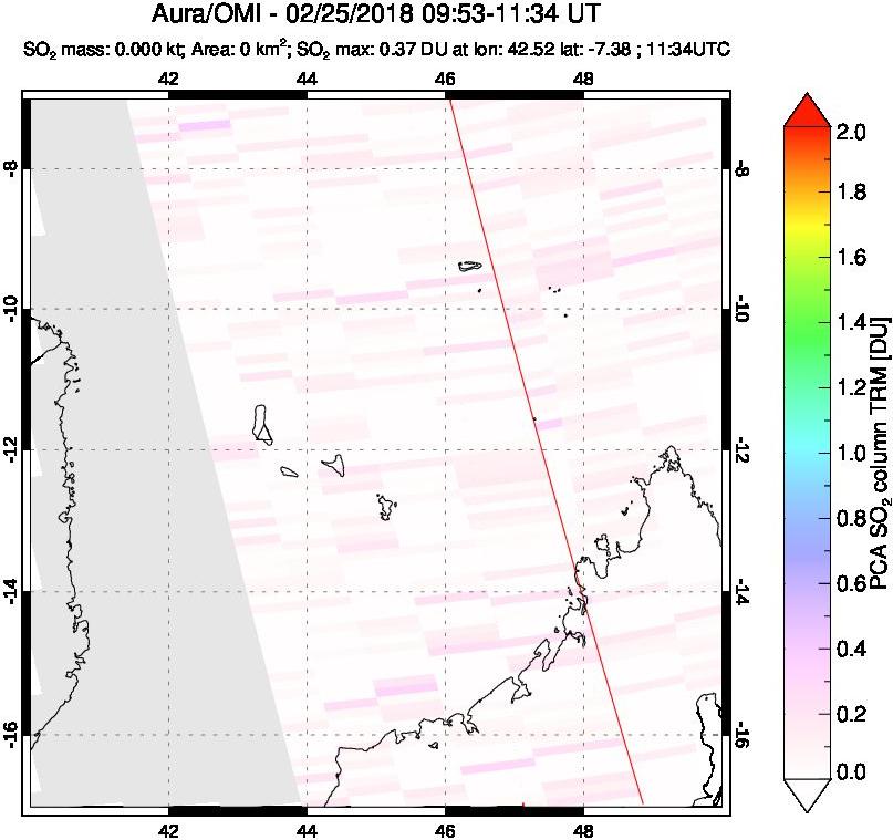 A sulfur dioxide image over Comoro Islands on Feb 25, 2018.