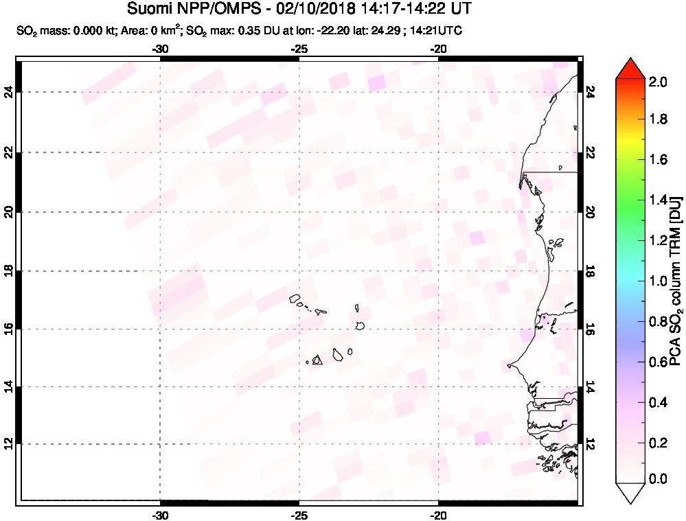 A sulfur dioxide image over Cape Verde Islands on Feb 10, 2018.