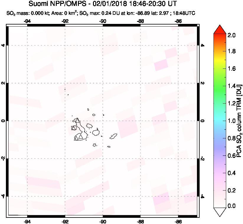 A sulfur dioxide image over Galápagos Islands on Feb 01, 2018.