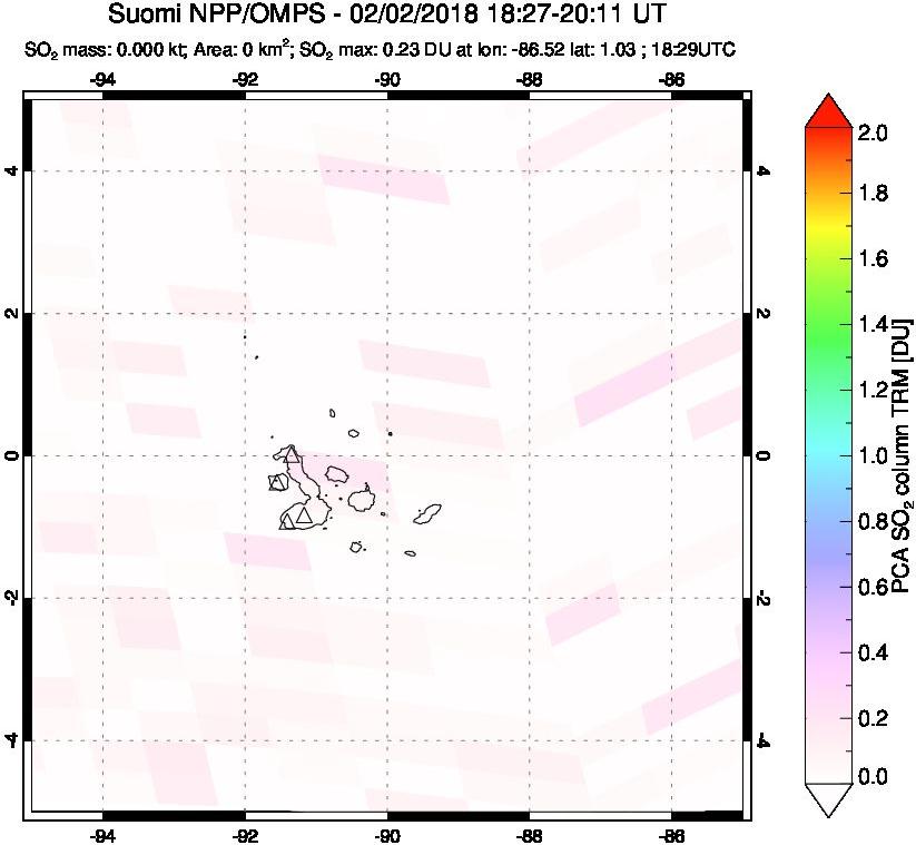 A sulfur dioxide image over Galápagos Islands on Feb 02, 2018.