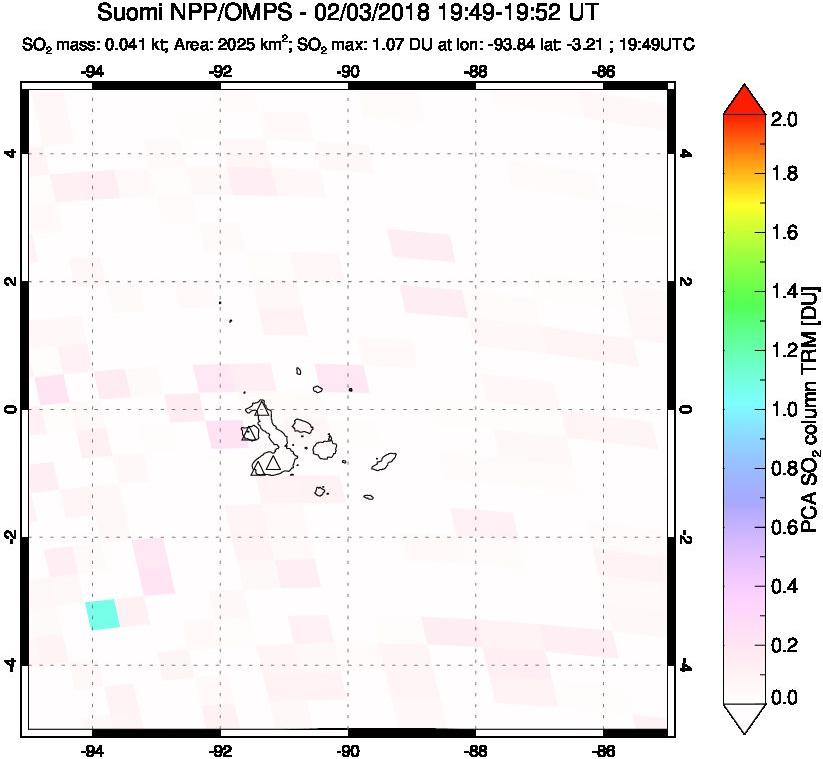 A sulfur dioxide image over Galápagos Islands on Feb 03, 2018.