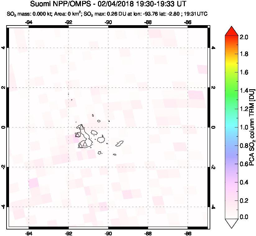 A sulfur dioxide image over Galápagos Islands on Feb 04, 2018.