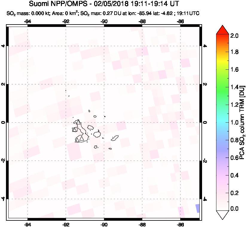 A sulfur dioxide image over Galápagos Islands on Feb 05, 2018.