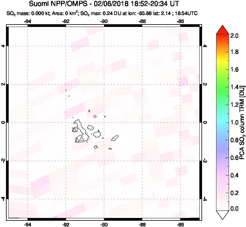 A sulfur dioxide image over Galápagos Islands on Feb 06, 2018.