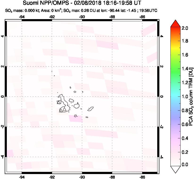 A sulfur dioxide image over Galápagos Islands on Feb 08, 2018.