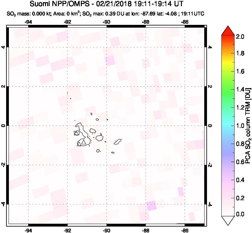 A sulfur dioxide image over Galápagos Islands on Feb 21, 2018.