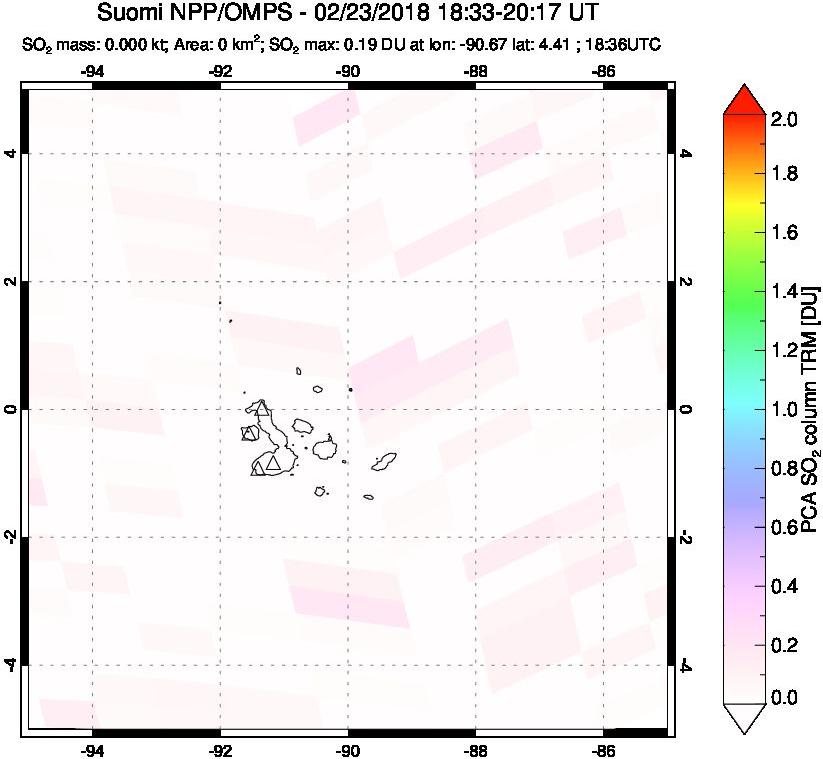 A sulfur dioxide image over Galápagos Islands on Feb 23, 2018.