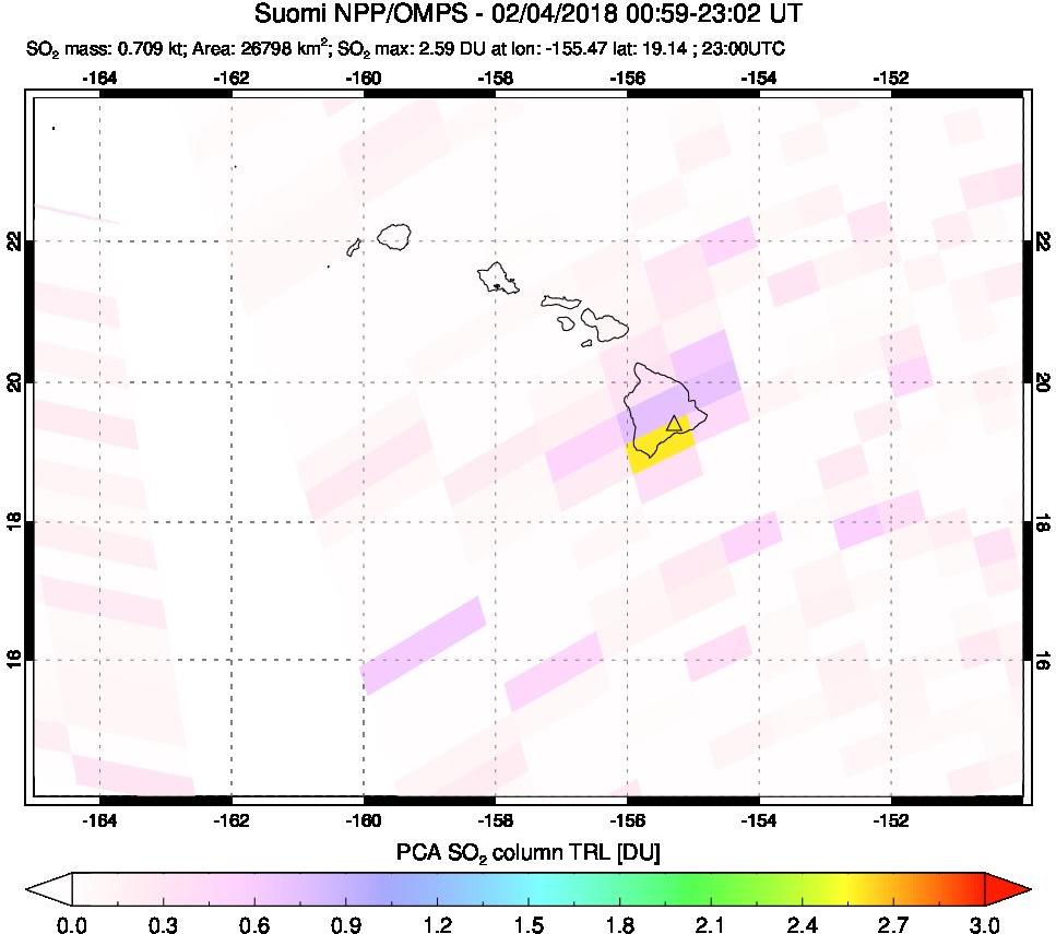 A sulfur dioxide image over Hawaii, USA on Feb 04, 2018.