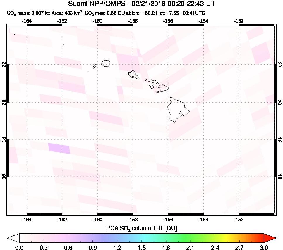 A sulfur dioxide image over Hawaii, USA on Feb 21, 2018.