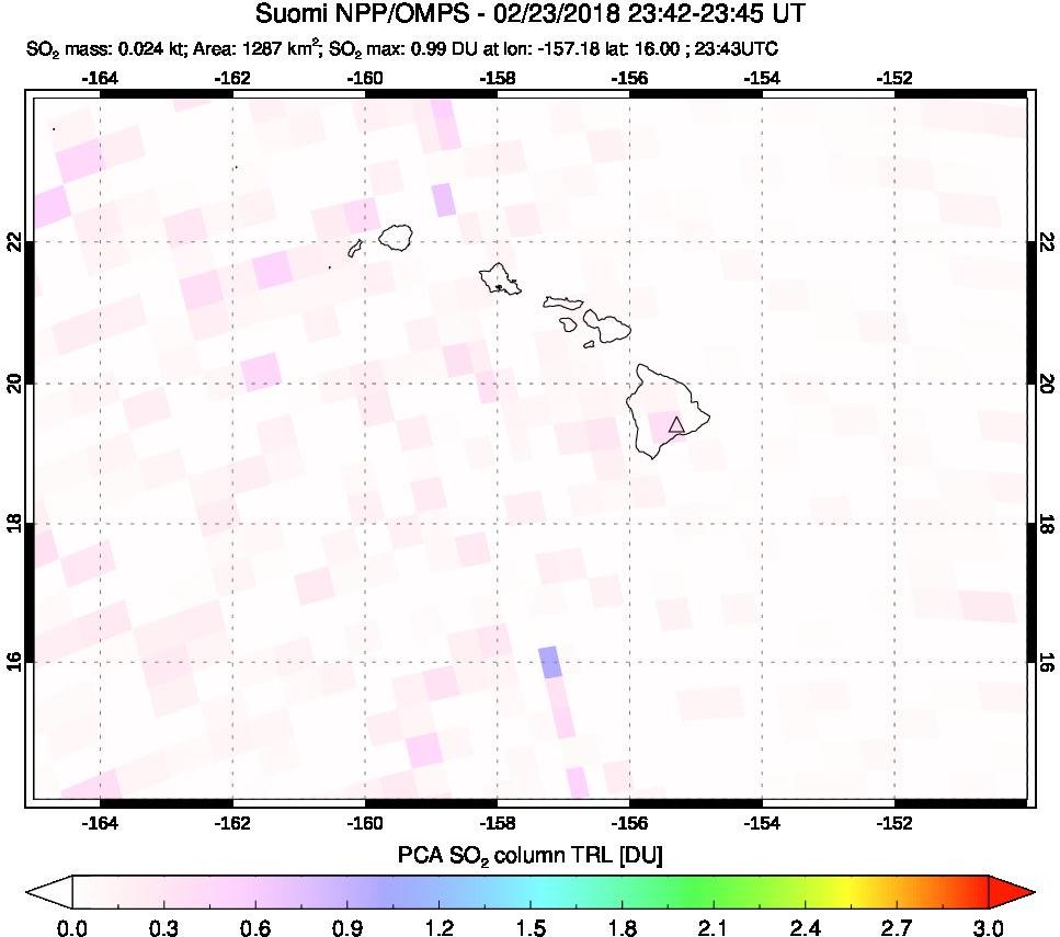A sulfur dioxide image over Hawaii, USA on Feb 23, 2018.
