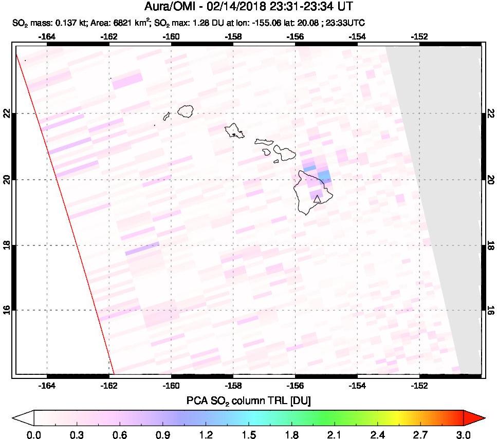 A sulfur dioxide image over Hawaii, USA on Feb 14, 2018.