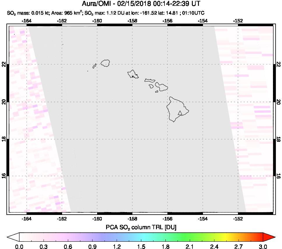 A sulfur dioxide image over Hawaii, USA on Feb 15, 2018.