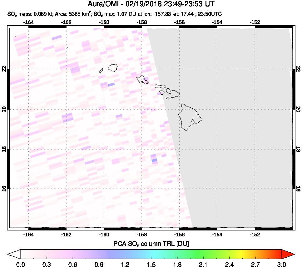 A sulfur dioxide image over Hawaii, USA on Feb 19, 2018.