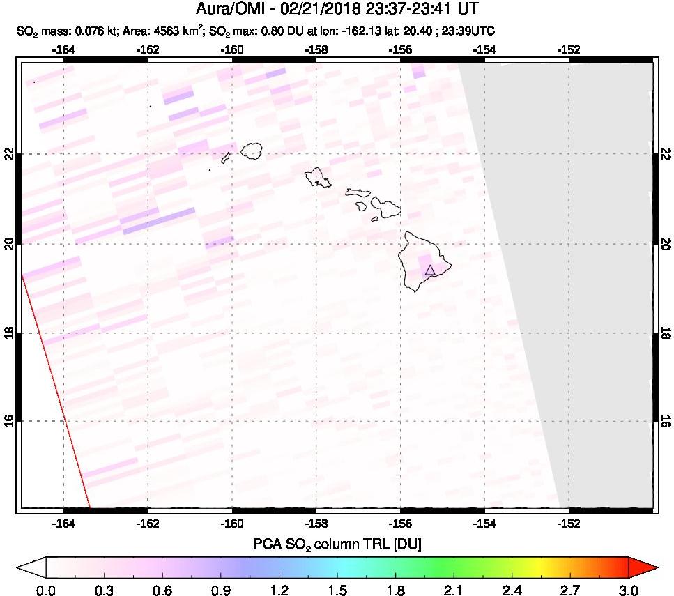 A sulfur dioxide image over Hawaii, USA on Feb 21, 2018.