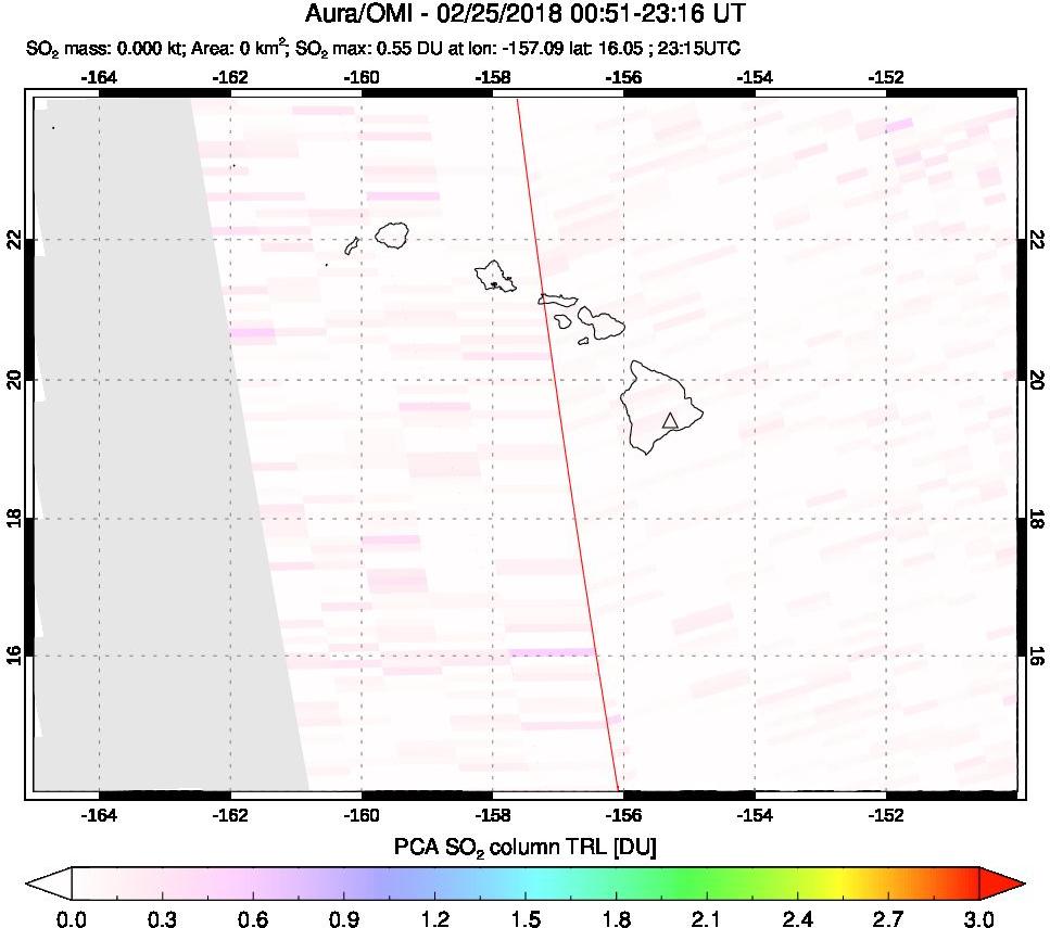 A sulfur dioxide image over Hawaii, USA on Feb 25, 2018.