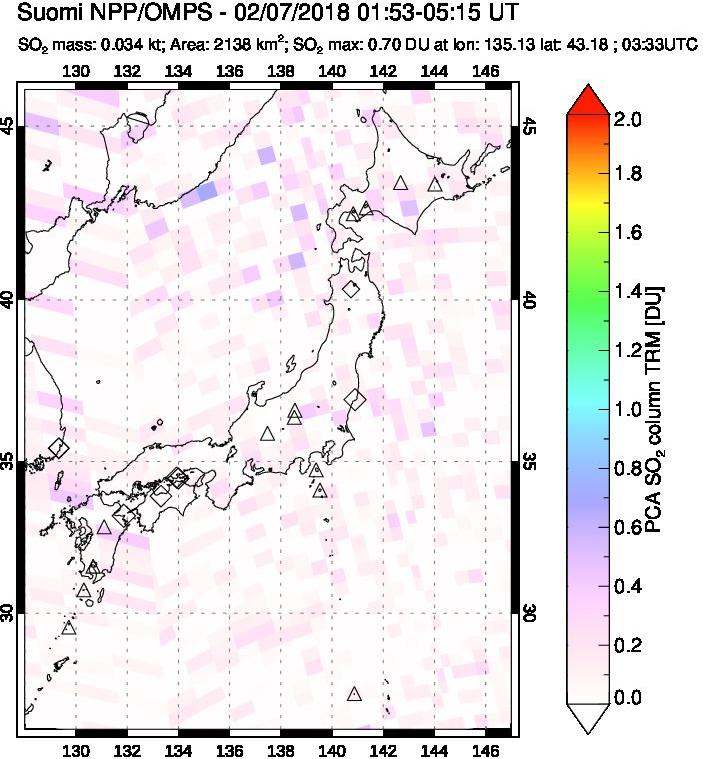 A sulfur dioxide image over Japan on Feb 07, 2018.