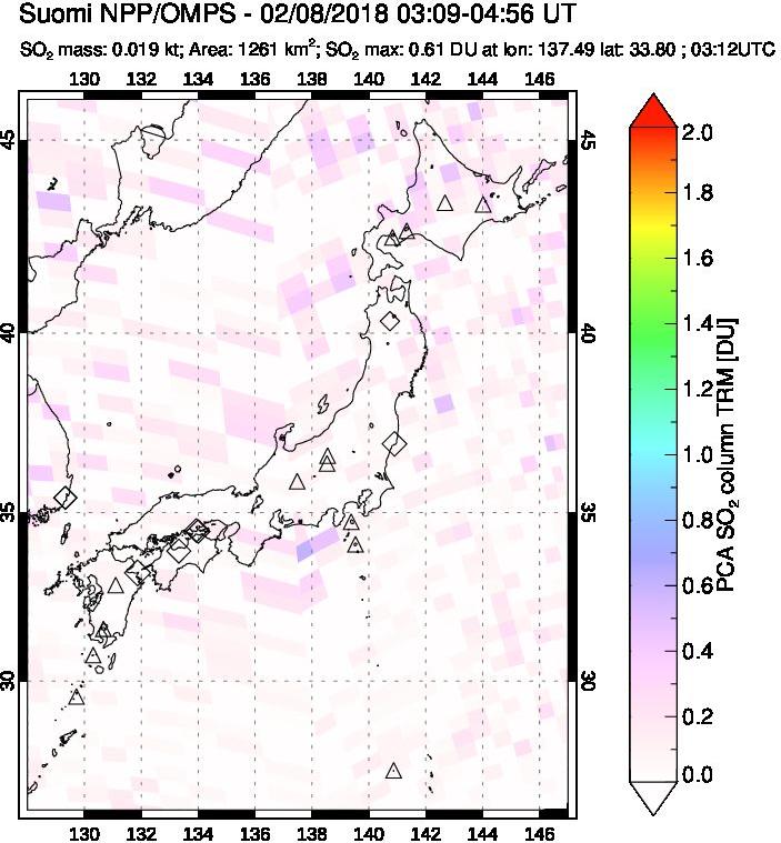 A sulfur dioxide image over Japan on Feb 08, 2018.