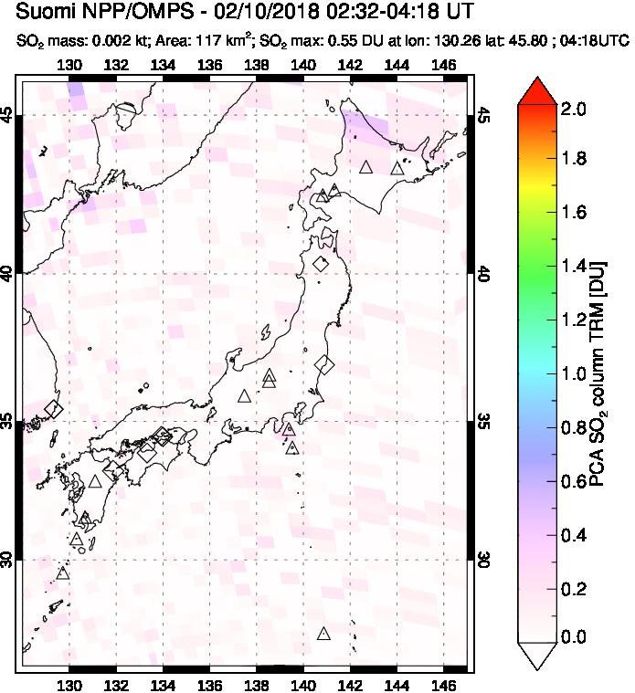 A sulfur dioxide image over Japan on Feb 10, 2018.