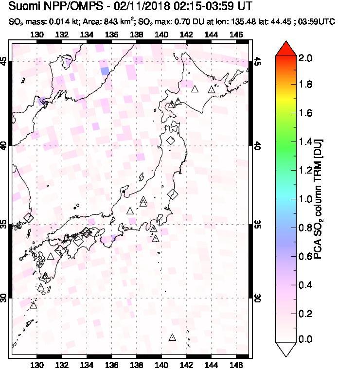 A sulfur dioxide image over Japan on Feb 11, 2018.