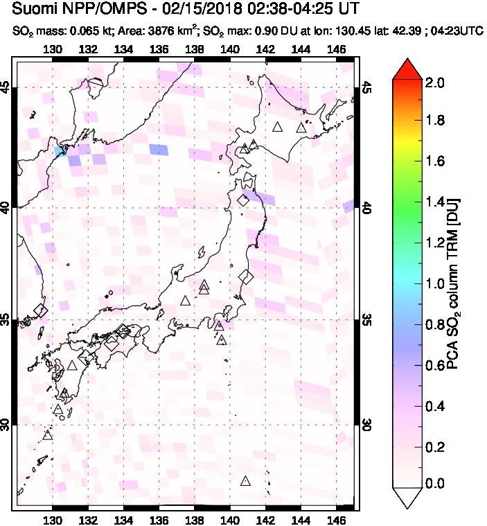 A sulfur dioxide image over Japan on Feb 15, 2018.