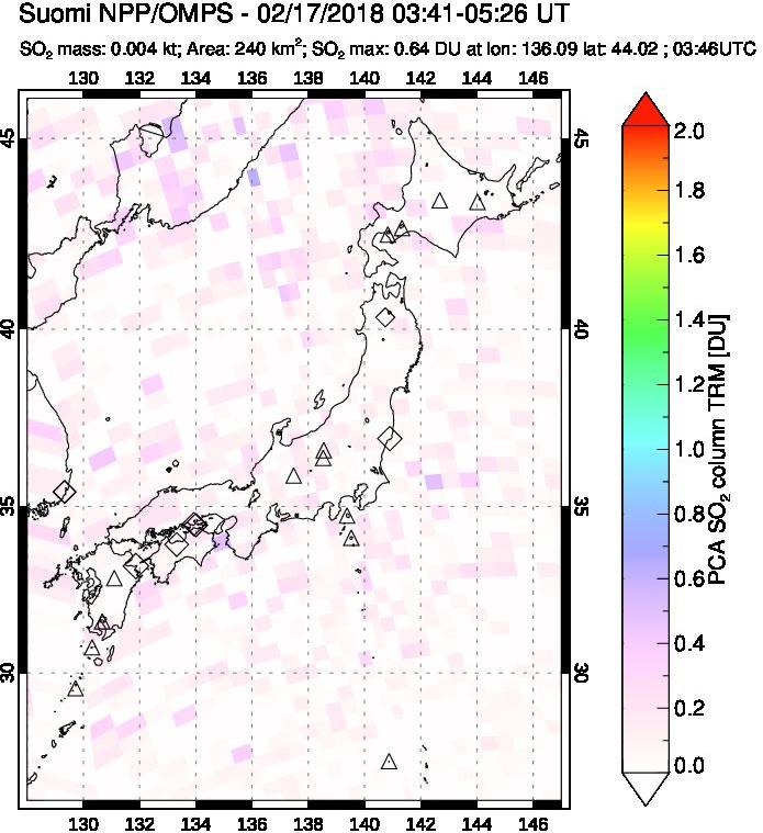 A sulfur dioxide image over Japan on Feb 17, 2018.