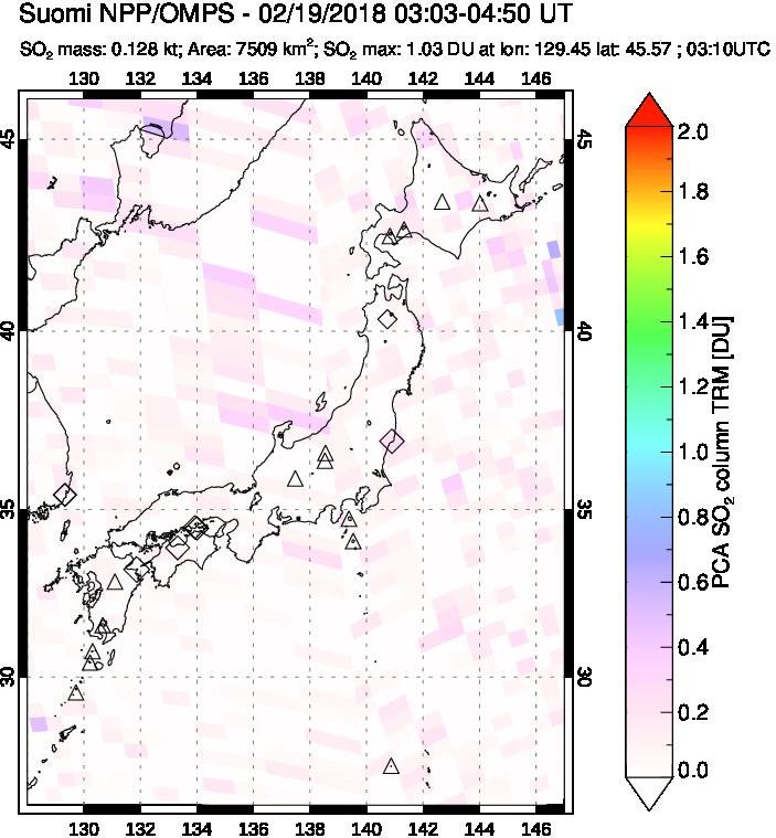 A sulfur dioxide image over Japan on Feb 19, 2018.