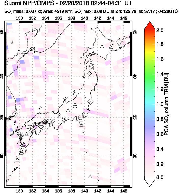 A sulfur dioxide image over Japan on Feb 20, 2018.