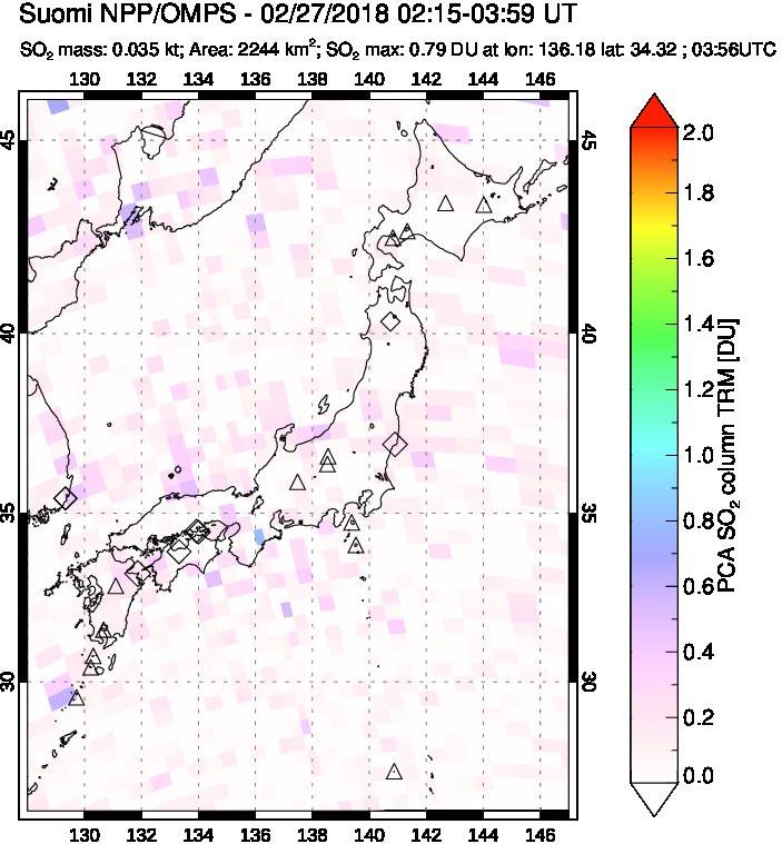 A sulfur dioxide image over Japan on Feb 27, 2018.
