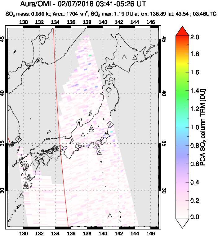 A sulfur dioxide image over Japan on Feb 07, 2018.