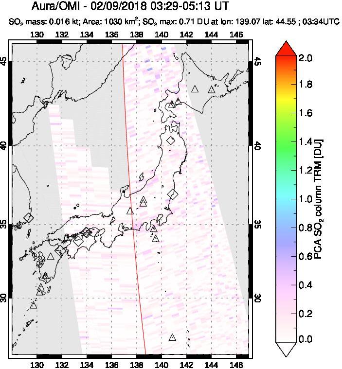 A sulfur dioxide image over Japan on Feb 09, 2018.