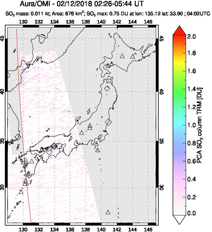 A sulfur dioxide image over Japan on Feb 12, 2018.