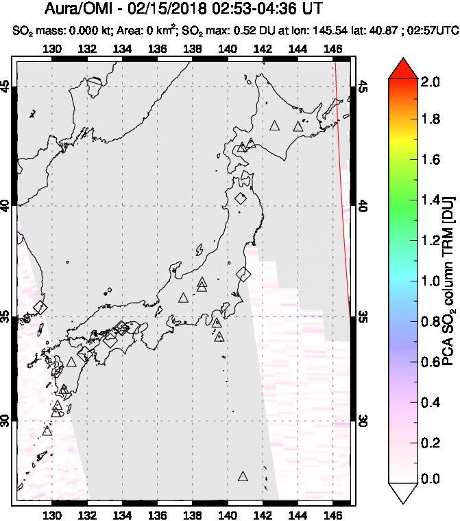 A sulfur dioxide image over Japan on Feb 15, 2018.