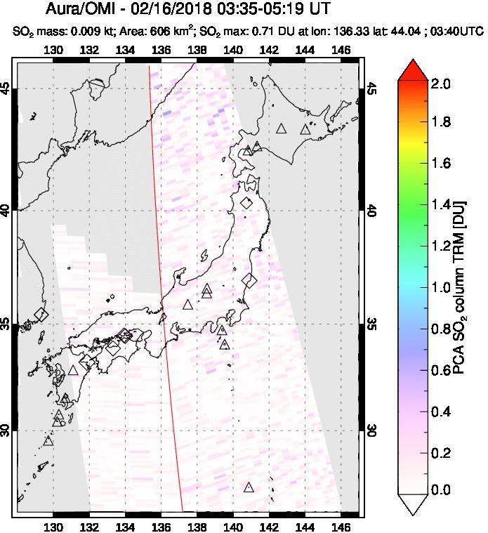 A sulfur dioxide image over Japan on Feb 16, 2018.