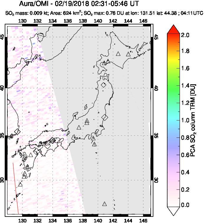 A sulfur dioxide image over Japan on Feb 19, 2018.