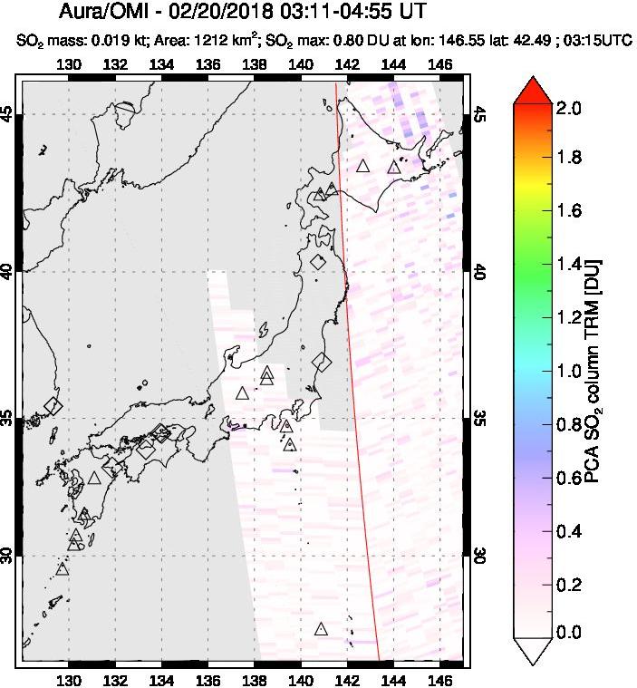 A sulfur dioxide image over Japan on Feb 20, 2018.