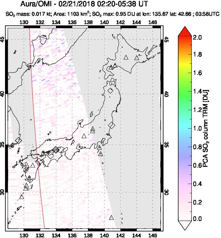 A sulfur dioxide image over Japan on Feb 21, 2018.