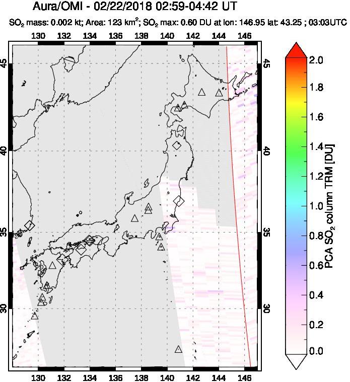 A sulfur dioxide image over Japan on Feb 22, 2018.