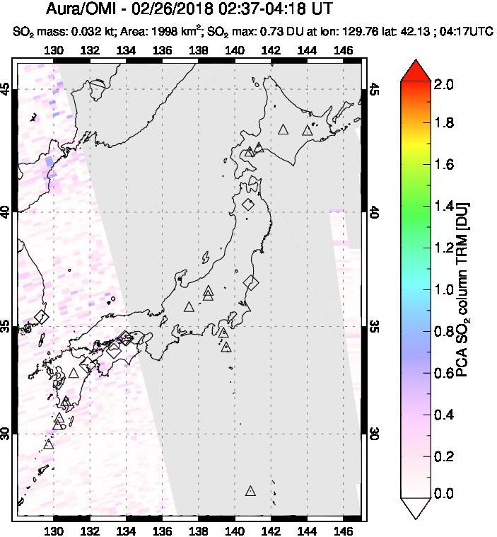 A sulfur dioxide image over Japan on Feb 26, 2018.