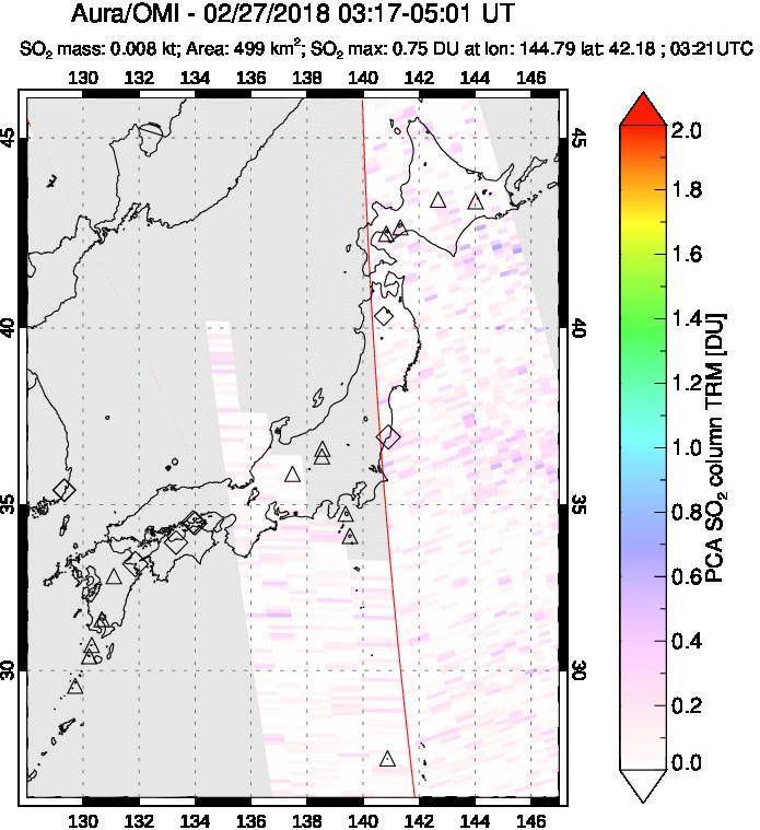 A sulfur dioxide image over Japan on Feb 27, 2018.