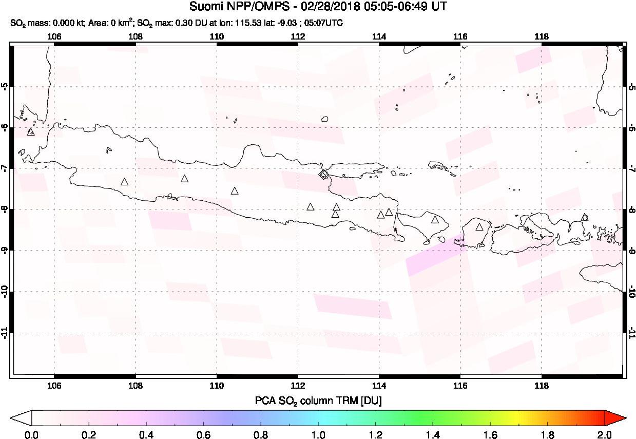 A sulfur dioxide image over Java, Indonesia on Feb 28, 2018.