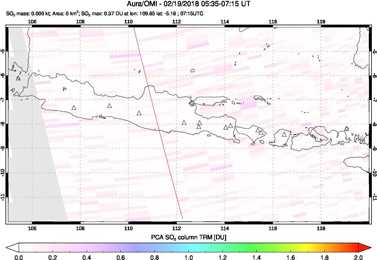 A sulfur dioxide image over Java, Indonesia on Feb 19, 2018.