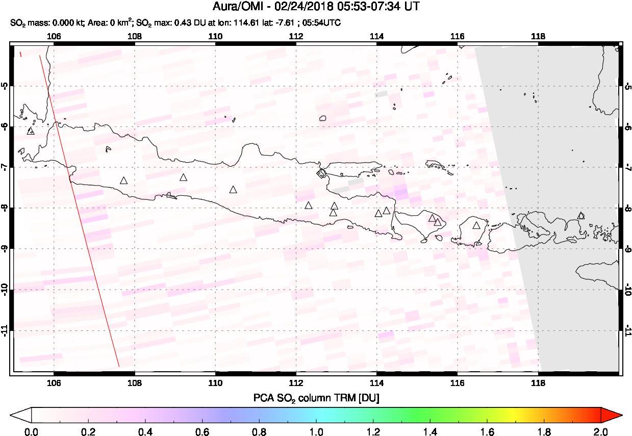 A sulfur dioxide image over Java, Indonesia on Feb 24, 2018.