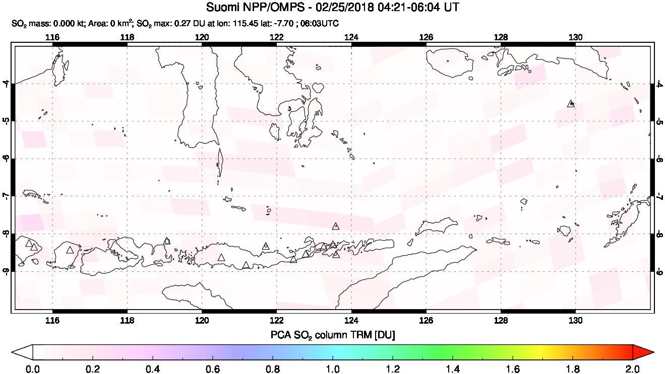 A sulfur dioxide image over Lesser Sunda Islands, Indonesia on Feb 25, 2018.