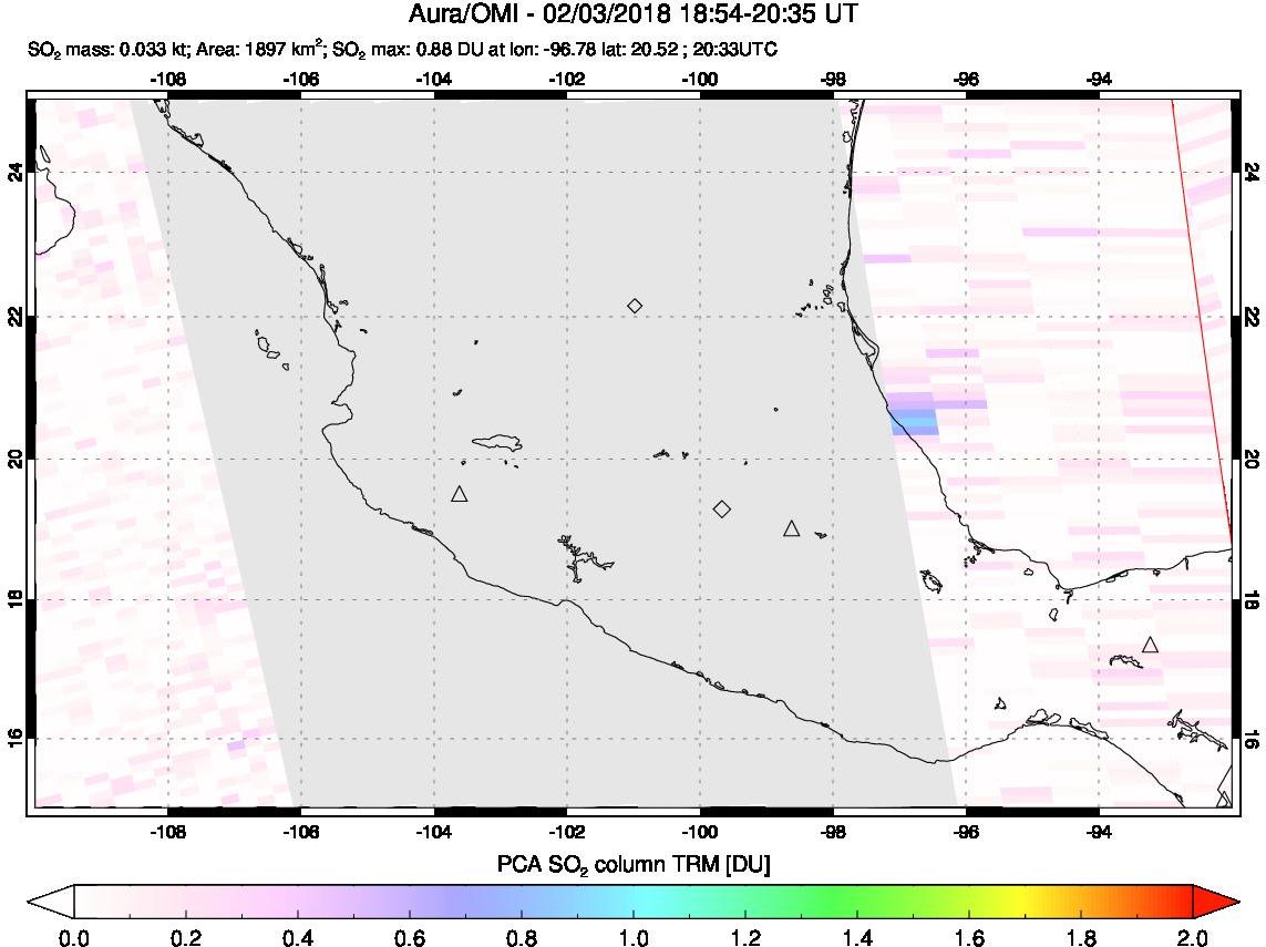 A sulfur dioxide image over Mexico on Feb 03, 2018.
