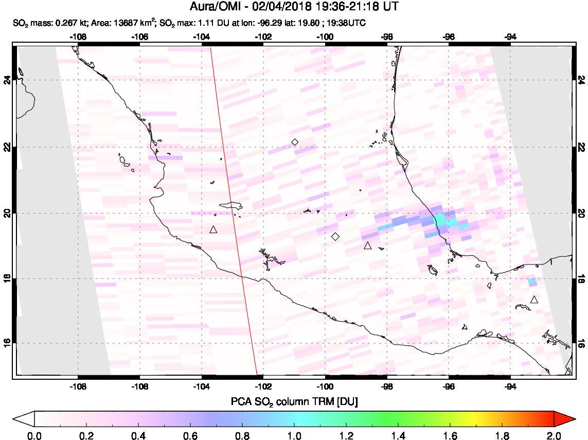 A sulfur dioxide image over Mexico on Feb 04, 2018.