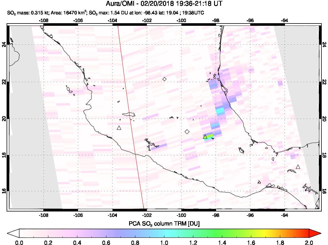 A sulfur dioxide image over Mexico on Feb 20, 2018.