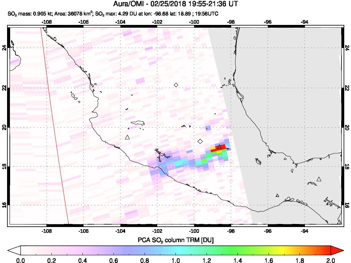 A sulfur dioxide image over Mexico on Feb 25, 2018.